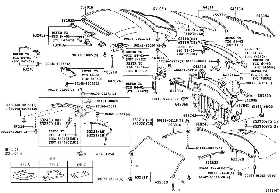 Lexus SC 430 Support. Roof panel, left; roof panel, right - 6311824040 ...