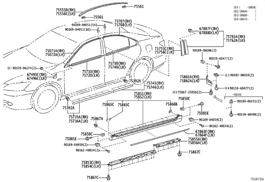 Lexus ES 350 Door Window Belt Weatherstrip (Right, Front). Body ...