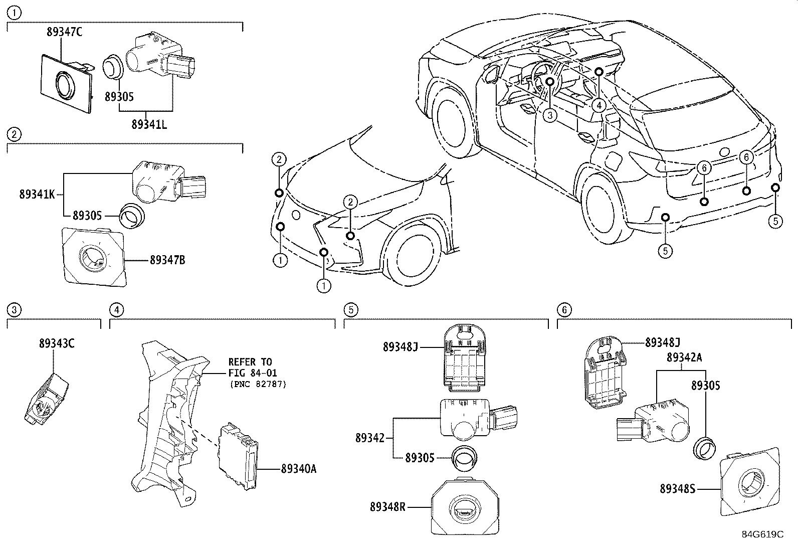 Lexus RX 350 Sensor. Ultrasonic, front center; ultrasonic, no. 1 ...